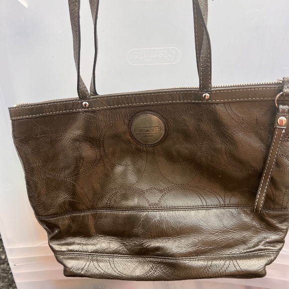 Vintage Coach - Coach Metallic Signature Leather Zip Up Lined Tote Shoulder Bag - Picture 6 of 6